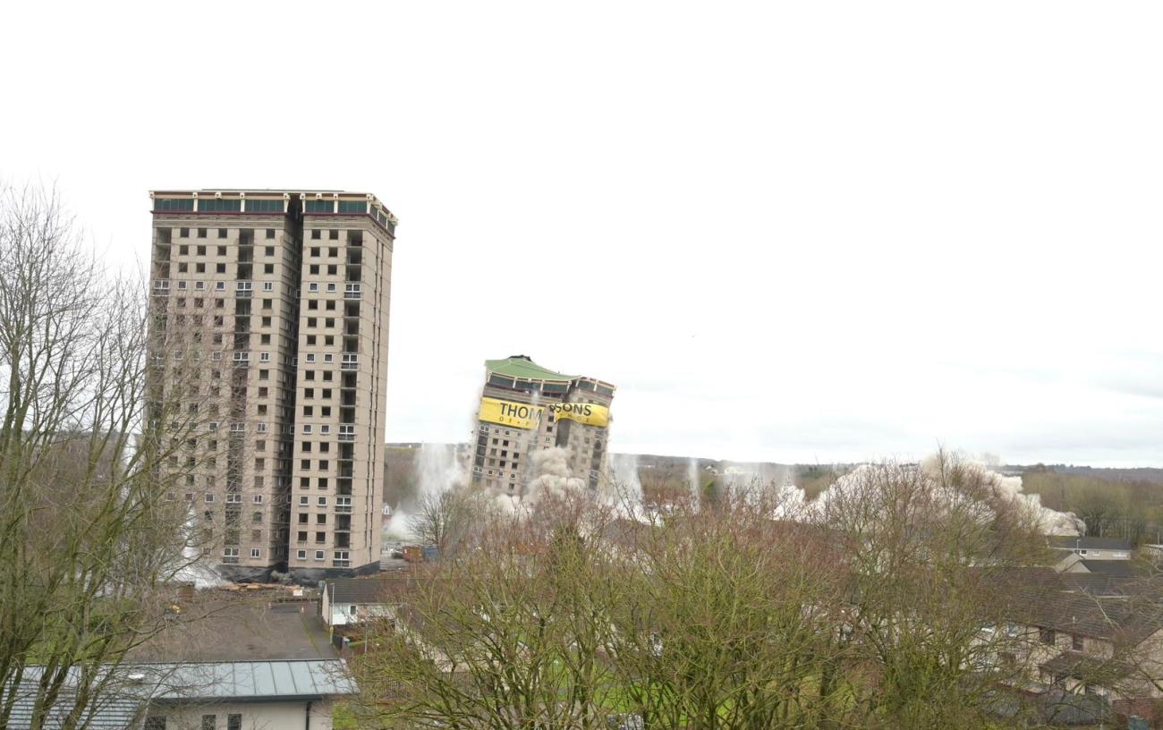 Motherwell skyline transformed as trio of towers demolished