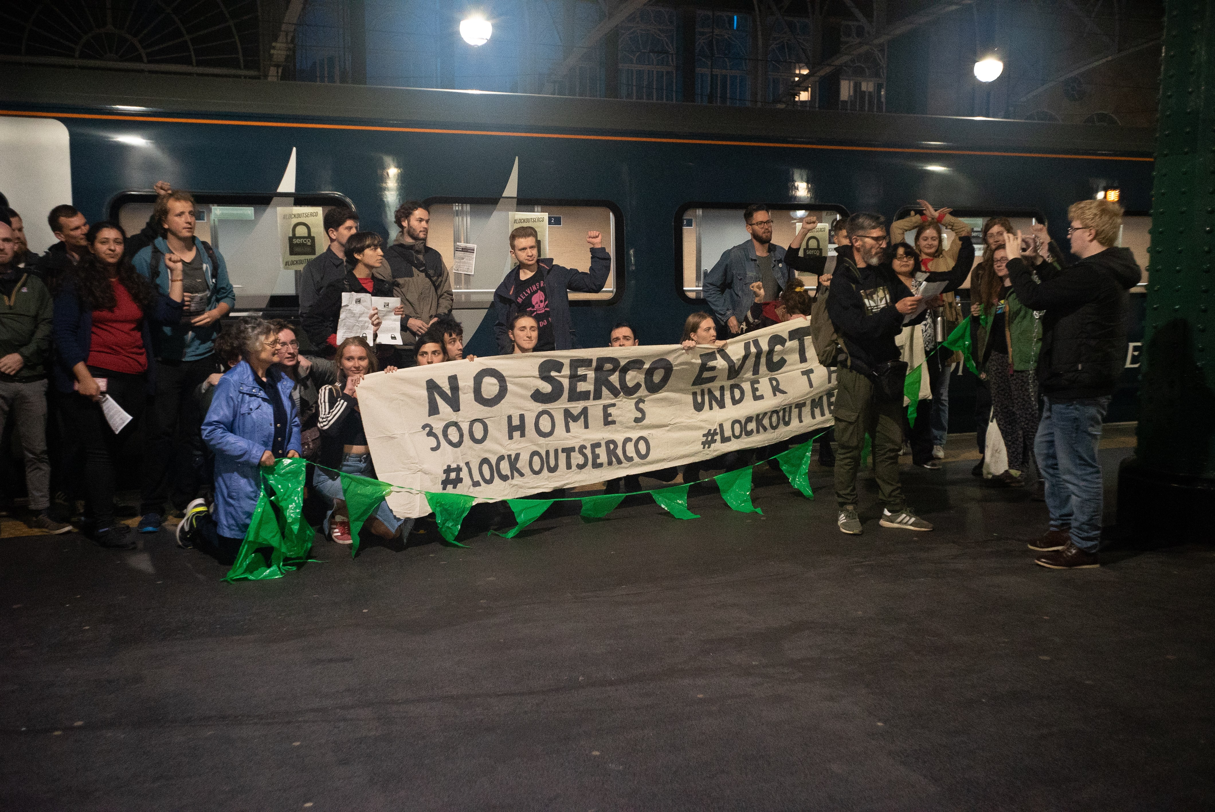 Campaigners disrupt Caledonian Sleeper in Serco lock-change protest