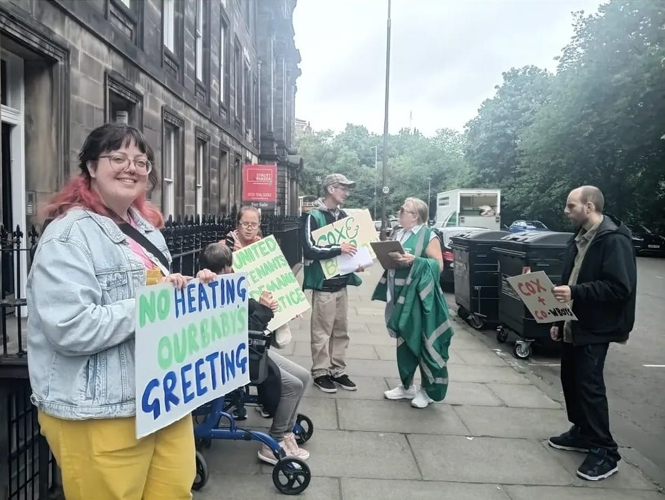 Tenants' union protest as new parents forced out of flat without heating, gas or hot water